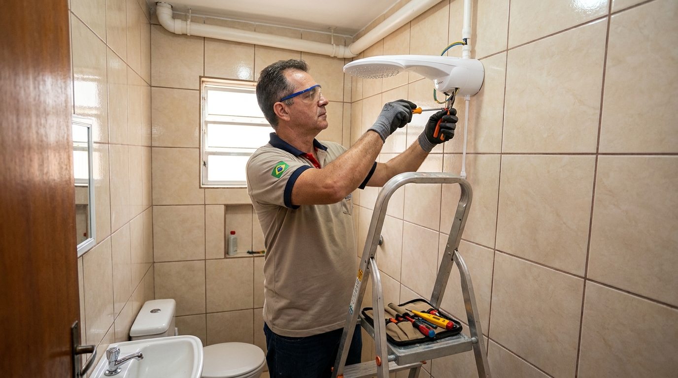 Substituição de Chuveiro Antigo no Centro, Taboão da Serra‑SP